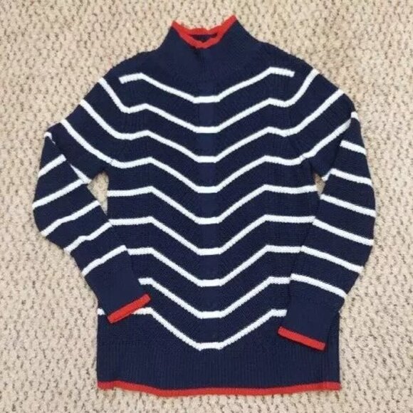 Crown & Ivy Women's Crochet Sweater Blue with White Stripes size XS - Picture 1 of 14